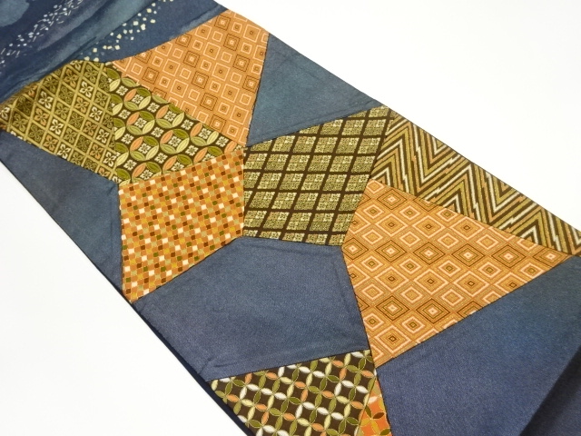 JAPANESE KIMONO / VINTAGE FUKURO OBI / SILK / WOVEN FLOWER & RHOMBUS